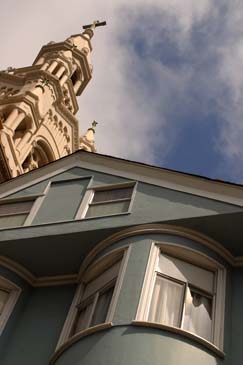 Apartment Building with Old Church - San Francisco, California